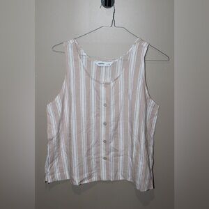 Sonoma Women's Beige Striped Button-Down Blouse